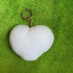 Heart shaped Pom Pom bag charm puffy rabbit fur